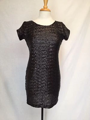 VESTIDO MUJER BACKSTAGE NEGRO LENTEJUELAS MANGA GORRA - CORTE BAJO ESPALDA - TALLA L - ¡BONITO! Foto 1 de 4