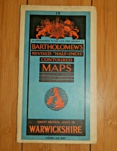 VINTAGE BARTHOLOMEW'S HALF INCH CONTOURED MAP OF WARWICKSHIRE RARE   G909 - Picture 1 of 7