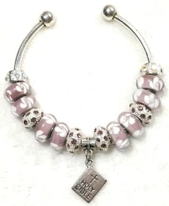 Holy Bible Charm Murano Lampwork Glass Beads Rhinestone Spacers Bangle Bracelet - Picture 1 of 6
