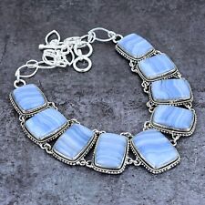 Blue Lace Agate Gemstone Silver Handmade Designer Jewelry Necklace