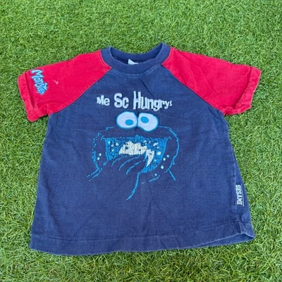 Vtg Sesame Street Cookie Monster Toddler Shirt 2T Me So Hungry Raglan - Image 1 of 4