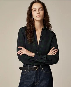 Nwt J. Crew Drapey Button-up Shirt in Black Watch Tartan Size XXS - Picture 1 of 7