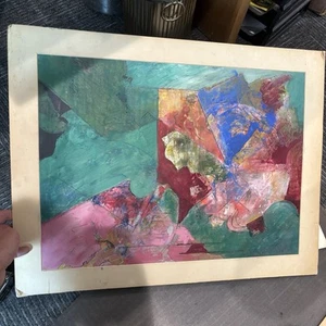 ORIGINAL ABSTRACT PAINTING MID-CENTURY MODERN MCM WALL ART SIGNED ~ B. Fry - Picture 1 of 11