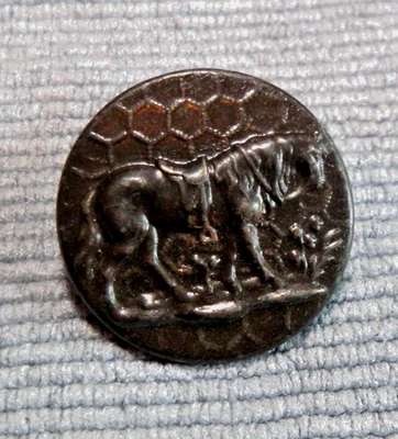 Vintage Antique Metal Picture Button SADDLE HORSE - Image 1 of 4