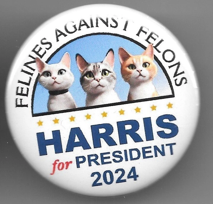 Harris Felines Against Felons 2024 Presidential Campaign Political Pin - Image 1 of 1
