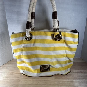 Michael Kors Yellow & White Convertible Purse Marina Tote Shoulder Bag Rope - Picture 1 of 12