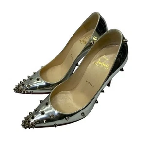 Zapatos de tacón Christian Louboutin Stiletto cuero plateado EU34.5/US4.5 con tachuelas - Imagen 1 de 9