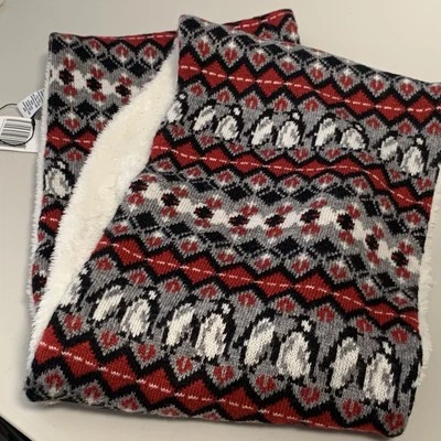 Vera Bradley Cozy Cowl Infinity Scarf Playful Penguins Red Black Gray NWT - Image 1 of 4