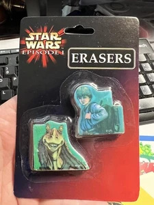 Vintage Star Wars Episode 1 Glas Glas Binks und Anakin Radiergummis - Fabrikversiegelt - Bild 1 von 4