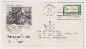TurtlesTradingPost - Patrick Henry Credo 1961 #1144 FDC - Artcraft Cachet - Picture 1 of 1