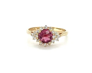 14K YELLOW GOLD ROSE CUT TOURMALINE & DIAMOND RING SIZE 7.25 gift ladies band - Picture 1 of 6