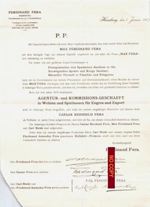 Document du 01/01/1907 FERDINAND FERA Hambourg ALLEMAGNE - Imagen 1 de 1