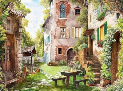 Paint by Numbers DIY Wishing Well Garden Scene Canvas Acrylic Paintings UK COMP - Image 1 of 4