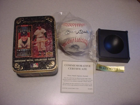 1995 Metallic MICKEYMANTLE 5 metal cards Tin Box - AVON Commemorative Ball Cover