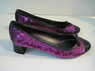 Zapato de coche The Original lentejuelas moradas charol negro lazo tacones talla 41  Foto 1 de 4