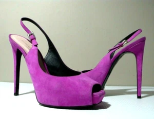 BARBARA BUI Paris Slingback Fuchsia Suede Platform Heels Peep Toe Sandals Sz 40  - Picture 1 of 11