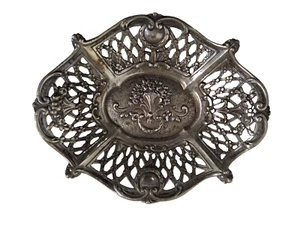 Sterling Silber verziert Gitter Arbeit Floral Schmuck Waschtisch Schale 5"x 4" Vintage - Bild 1 von 8