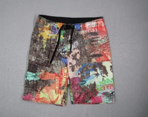 Rip Curl Board Shorts Mens 33 Red 10" Surf Swim Beach AOP Travel Retro Y2K - Picture 1 of 8