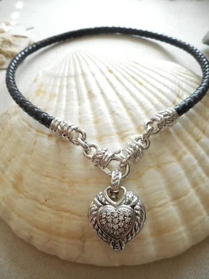 Collar colgante de circonita cúbica con cordón de cuero de ley Judith Ripka RE671 Foto 1 de 4