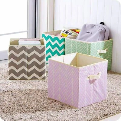2pc Folding Non-woven Canvas Storage Box Fabric Cube Cloth Basket Organiser Toys - Image 1 of 4