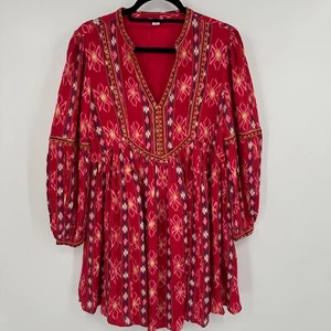 Sundance Peasant Dress Womens Petite Small Multicolor Ikat Print Pleated V Neck - Picture 1 of 12
