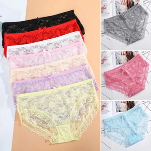 Women Hollow Knickers Mesh Briefs Lace Panties Sexy Flower Underwear Low-Waist - Picture 1 of 24