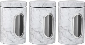3 Pack Food Storage Canister Marbled White/Black Container With Window - Picture 1 of 5