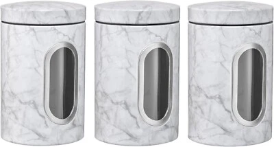 Pacote com 3 recipientes de armazenamento de alimentos branco/preto marmorizado com janela - Imagem 1 de 4