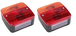 2x 12v Rear Tail Square Lights Lamps 4 Functions Trailer Caravan Truck Lorry E4 - Picture 1 of 3