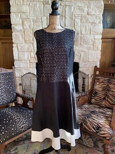 Nuevo $129 Vestido de Encaje Negro Blanco Sin Mangas Ajuste Acampanado Grande 14 - Imagen 1 de 12