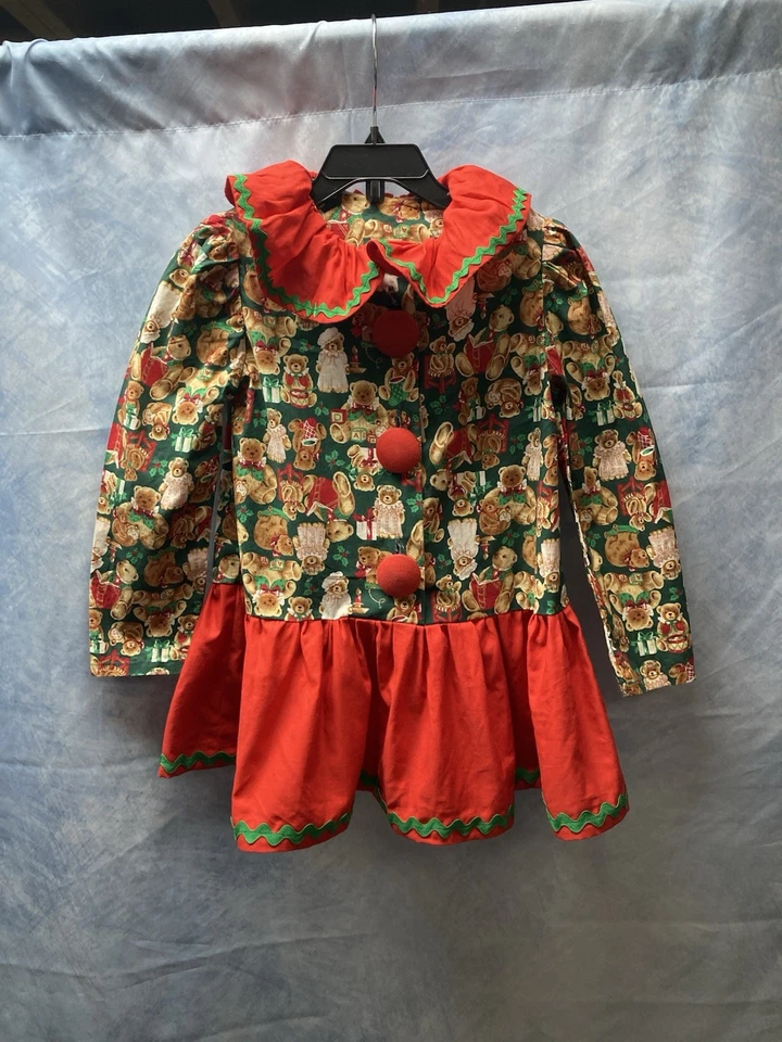 Vestido de Navidad vintage años 70 para niñas pequeñas hecho a mano cintura caída patrón navideño Foto 1 de 4