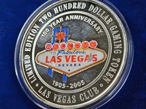 š Las Vegas Club Hotel & Casino 12 once .999 argento $ 200 colore a colpi TONDO RARO - Foto 1 di 6