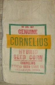 Vintage Cloth Cornelius Hybrid Seed Corn Sack Bag Cornelius Corn Co Bellevue IA - Picture 1 of 2