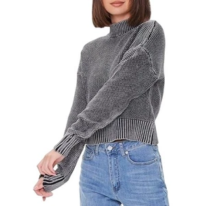 Forever 21 Sweater Top Size S Charcoal Gray High Neck Ribbed Cuffs & Waist NWT - Picture 1 of 9
