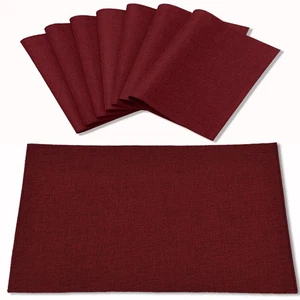 Cloth Burgundy Placemats Set of 8, Linen Type Fabric Placemats Machine Washab... - Picture 1 of 7