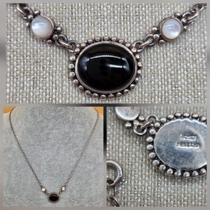 Vintage Sterling Silver 925 Black Onyx Moonstone Chain Necklace - Picture 1 of 10