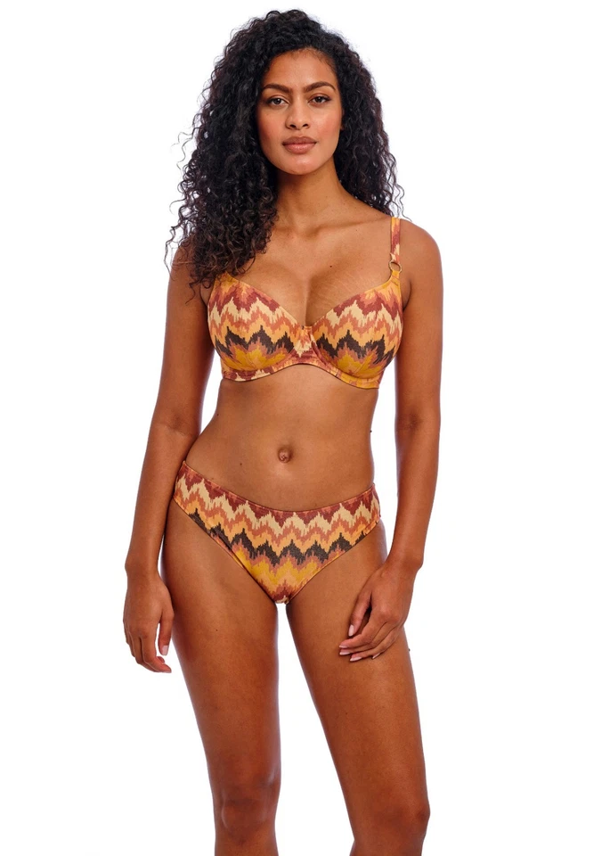 FREYA ARIZONA WAVE HORIZON UNDERWIRE PLUNGE BIKINI TOP & BRIEF SET 32F / 10F M - image 1 of 1