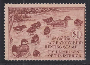 US Sc RW8 MNG. 1941 $1 Ruddy Ducks, Duck Stamp sound, usual centering - Picture 1 of 1