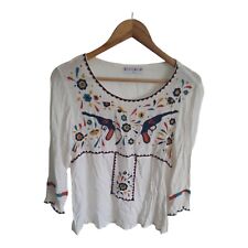 Boom Shankar Womens Size 8 Embroidered Floral Blouse Shirt Relaxed Fit 
