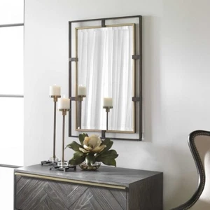 CARRIZO INDUSTRIAL INSPIRED XL 32" DIMENSIONAL IRON WALL VANITY MIRROR 09711 - Picture 1 of 4