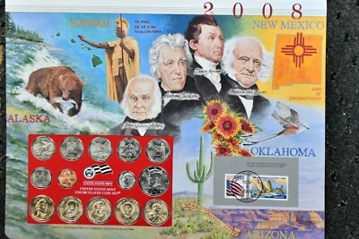 2008 Denver Uncirculated Mint Set Postal Commemorative Society Hawaii Oklahoma  - Image 1 of 4