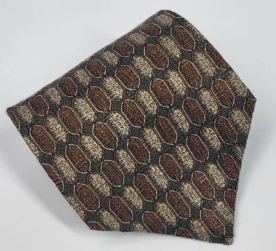 Corbata de Seda Kenneth Cole De Colección Marrón Verde Dorado Geométrica Hombres 58 x 3.7/8 Foto 1 de 4