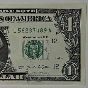 Broken Ladder $1 USD 56237489 Fancy SN (2-9) Uncirculated Series 2021 (B262) - Picture 1 of 4