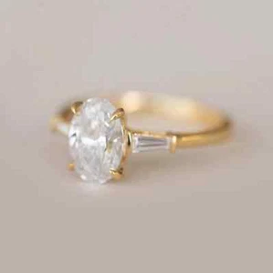 1.68 Ct IGI GIA Lab Grown Diamond Engagement Ring Oval Cut 14K Yellow Gold - Picture 1 of 9