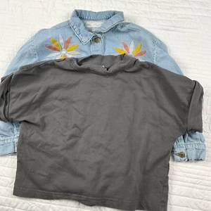 Zara Lot of 2 Cotton Pieces Embroidered Denim Shirt and T Shirt Girls 7 - Picture 1 of 12