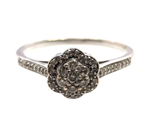 9ct White Gold Ring with diamond cluster Engagement Ring Size R - Picture 1 of 11