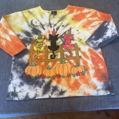 stefabo основы винтажный заказ галстук краситель Хэллоуин кошка тыква толстовка 14/15 L - Изображение 1 из 4