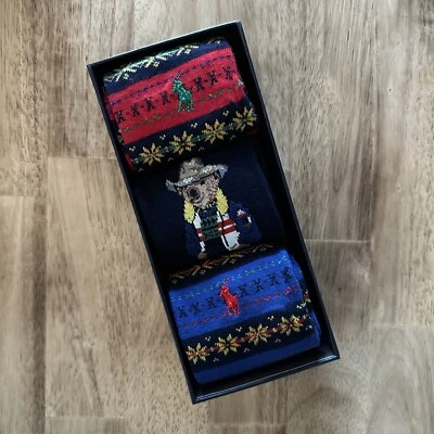 Polo Ralph Lauren Hombres Calcetines 3 Pares Vaquero Occidental Polo Oso Caja de Regalo Conjunto Foto 1 de 4
