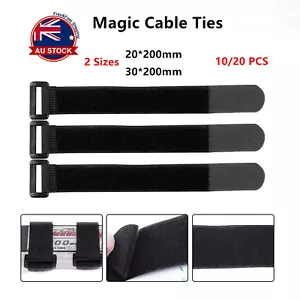 10-50x Magic Cable Ties Reusable Winder Coded Organiser Cords Hook Loop Black AU - Picture 1 of 20