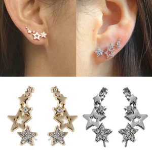 Women's Silver Gold Star Earrings Ear Stud Exquisite French Retro Party Decor - Picture 1 of 13